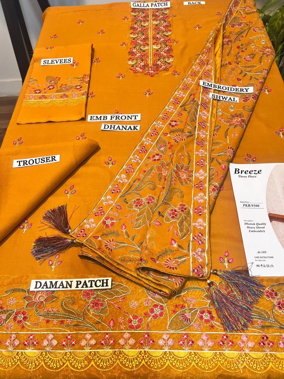 Dhanak Embroided suits with heavy Embroided shawl