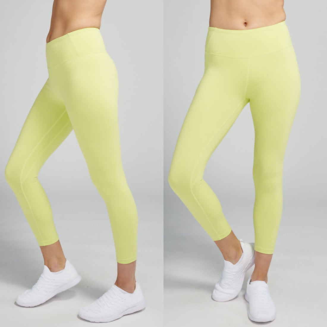 Ladies High-Waist Lemon Yellow Capri Leggings